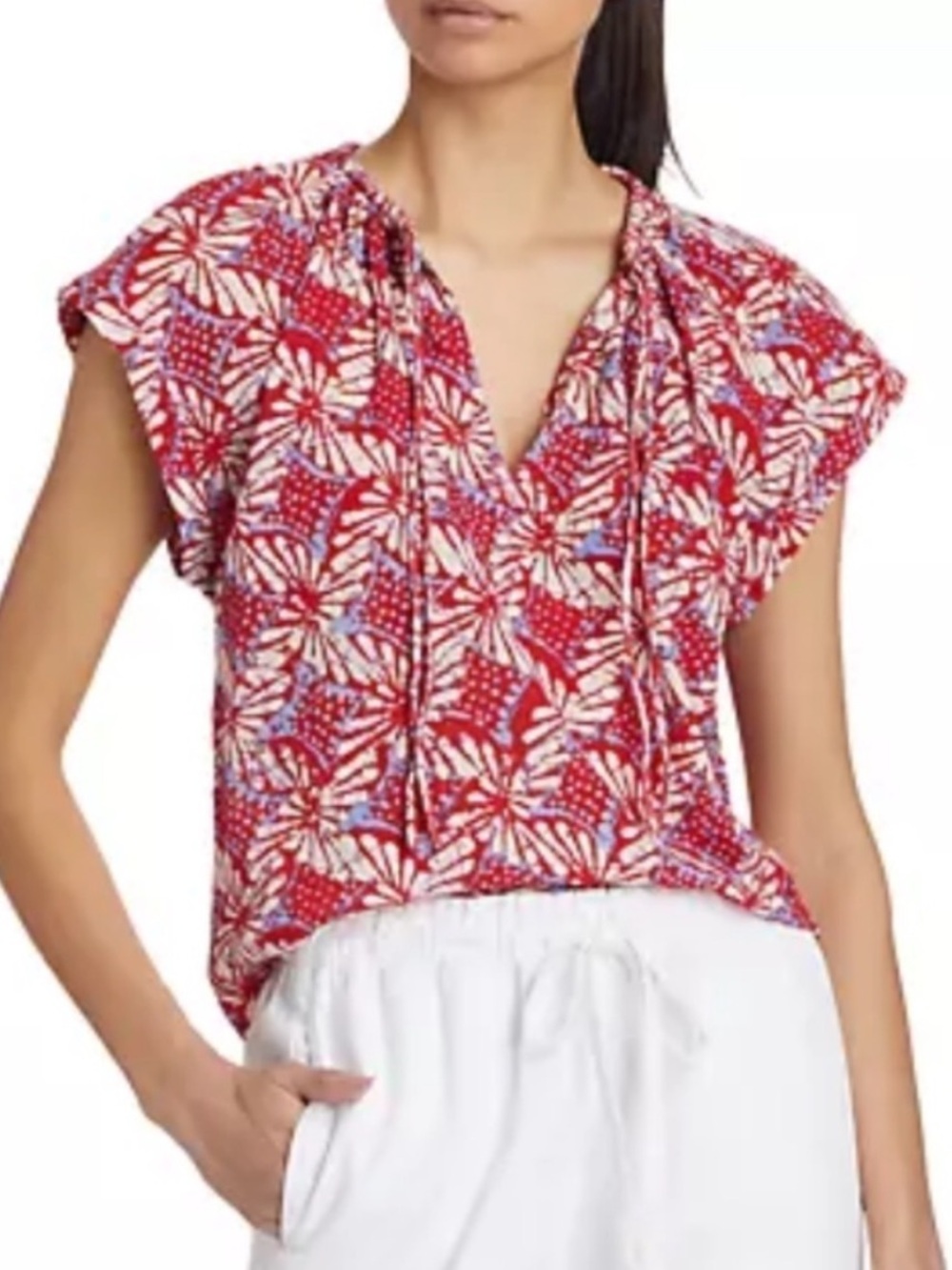 XiRena NWT Winslet Top Small Ruby Petal Cotton Red White Blue Print